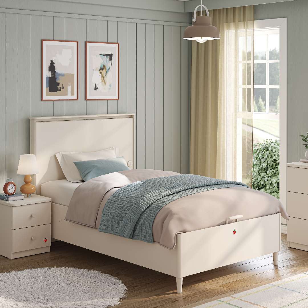 Cilek Varia Cream Ágyneműtartós Ágy Egyenes Fejtámlával (100x200 cm)